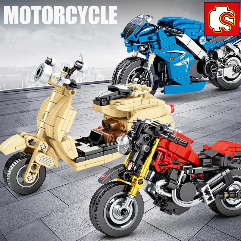 SEMBO motorcycle building block small model boy educational assembled children\'s toy scale restoration cool birthday gift