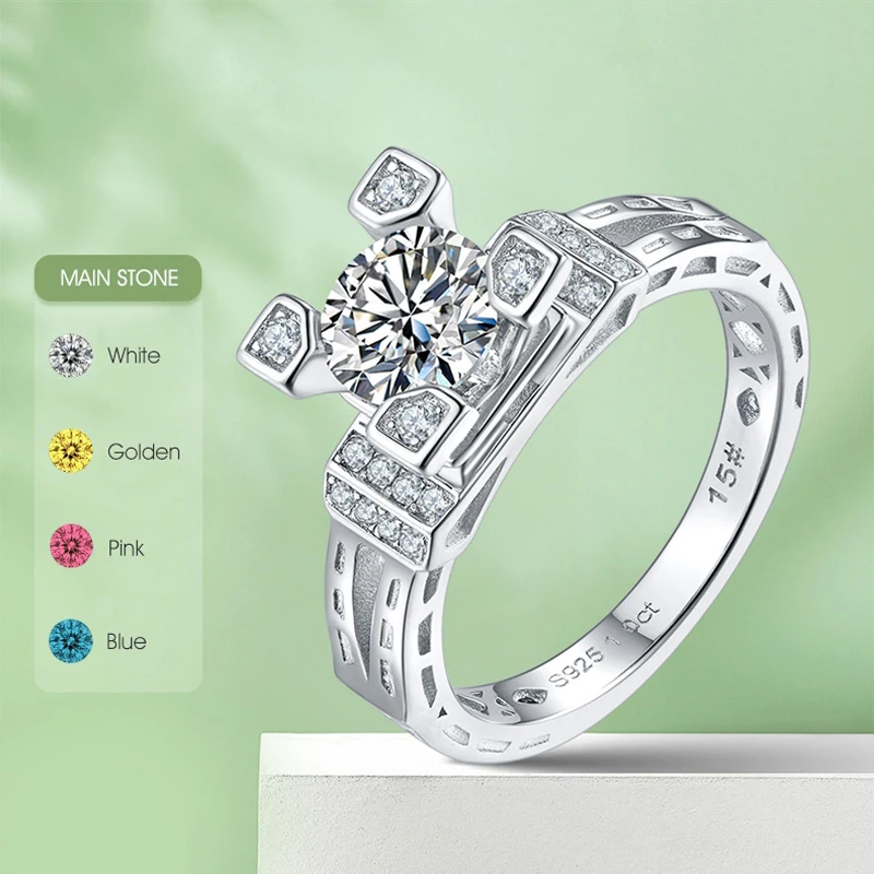

Gem's Beauty 1Ct Настоящие кольца с муассанитом Серебро 925 пробы с бриллиантами круглой огранки Обручальное кольцо Обручальное кольцо Ювелирные украшения для женщин