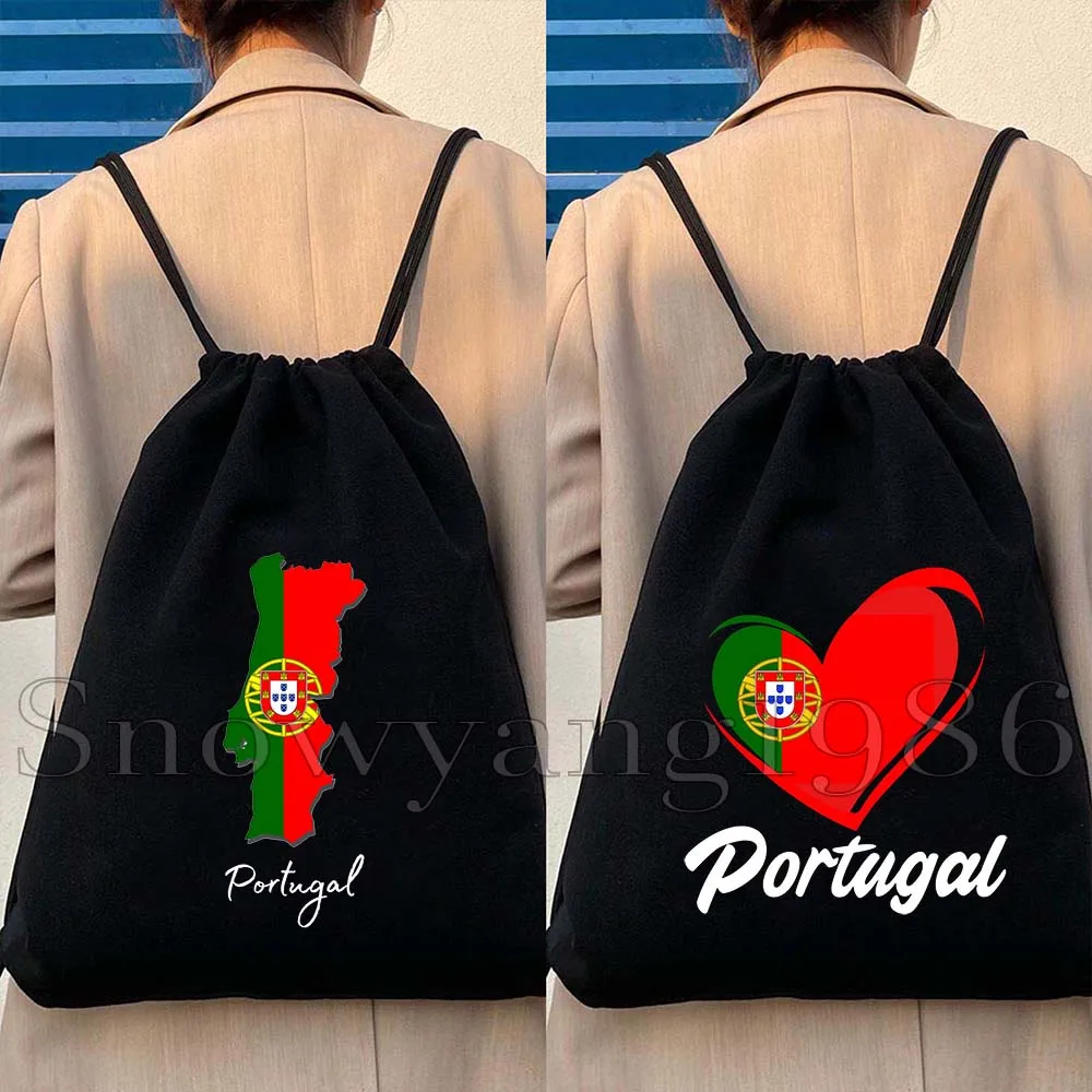 Lisbon Portugal Map Flag Portugese Girl Canvas Drawstring Bags Soccer Backpack Gym Hiking Sports Yoga Sackpack Gifts String Bag