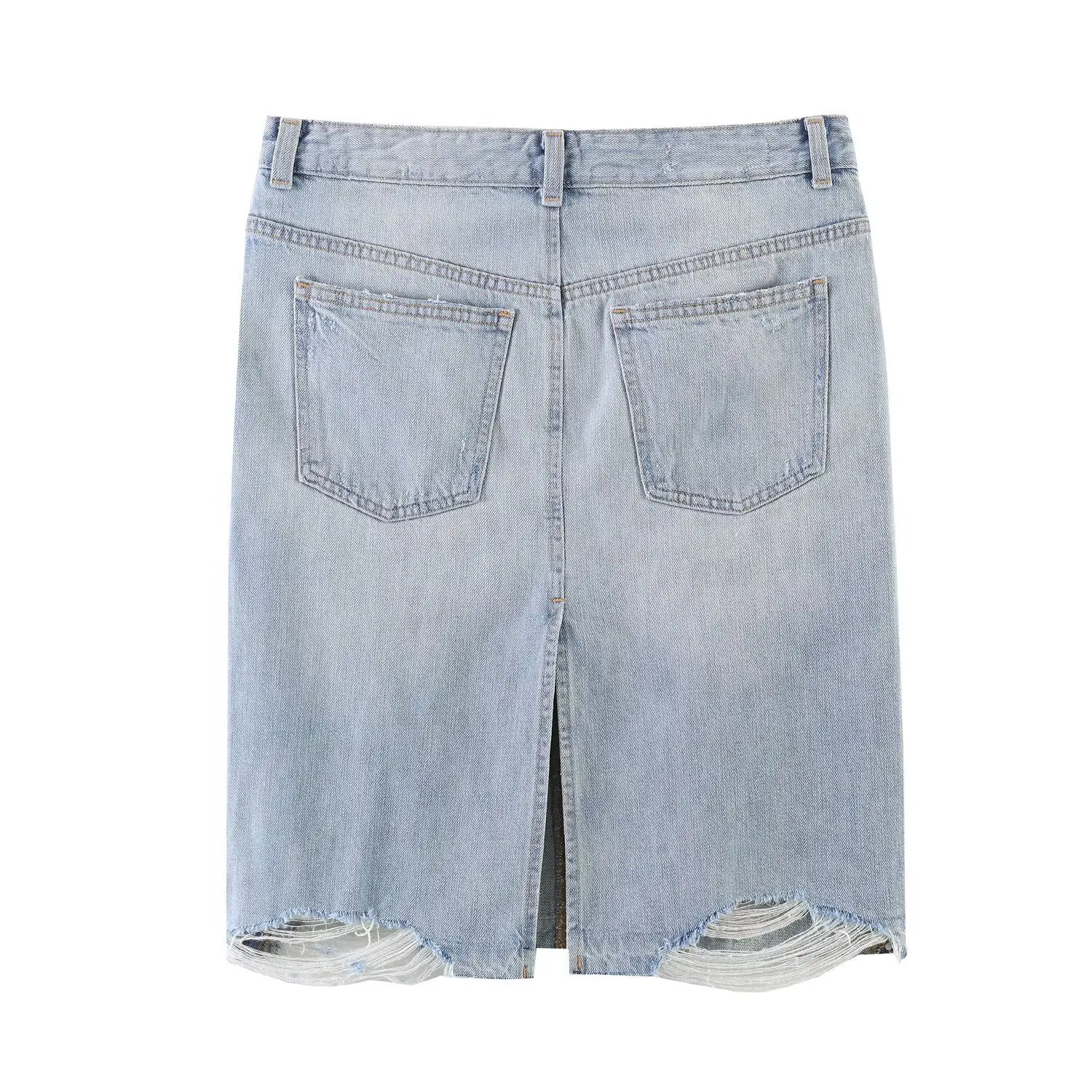 Women's Fashionable Denim Skirt Light Blue Ripped Denim Skirt For Women Casual Jean Skirt Pocket Design Summer Streetwear GKNG