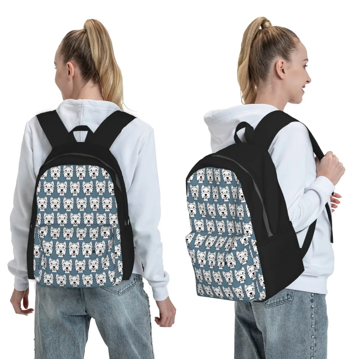 

West Highland Terrier Westies Westie Dogs - Blue Backpack Boys Girls BookBag Kids School Bag Laptop Shoulder Bags for Men Women