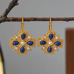 Luxury lapis lazuli Pearl Temperament Drop Earrings Women Girls Party Gift Original Design Jewellery Gift
