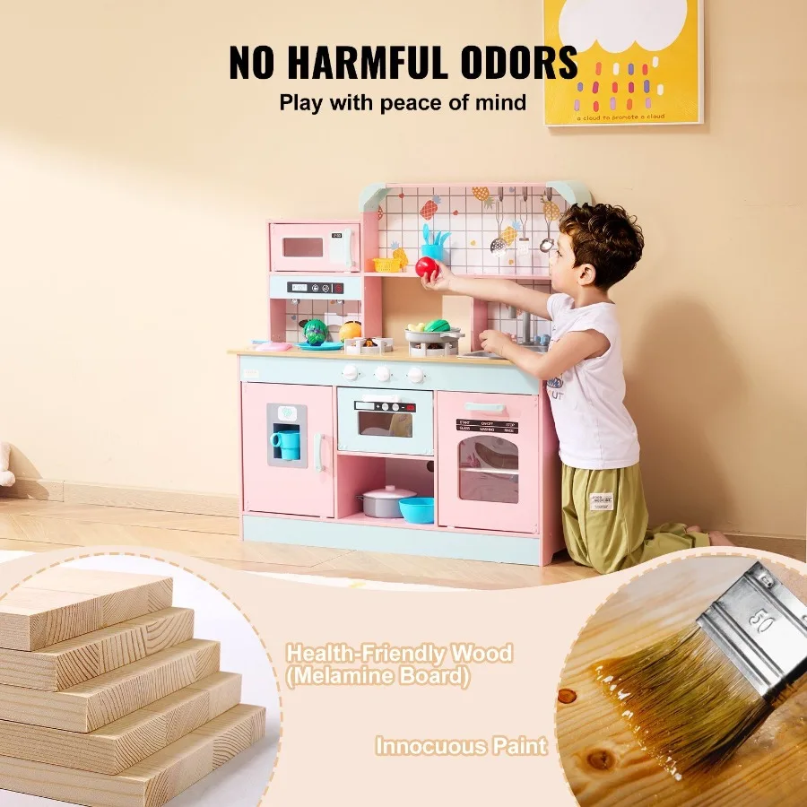 Regalo de Navidad Juego de cocina Juego de cocina de simulación Juguete 24 piezas Accesorios Rosa