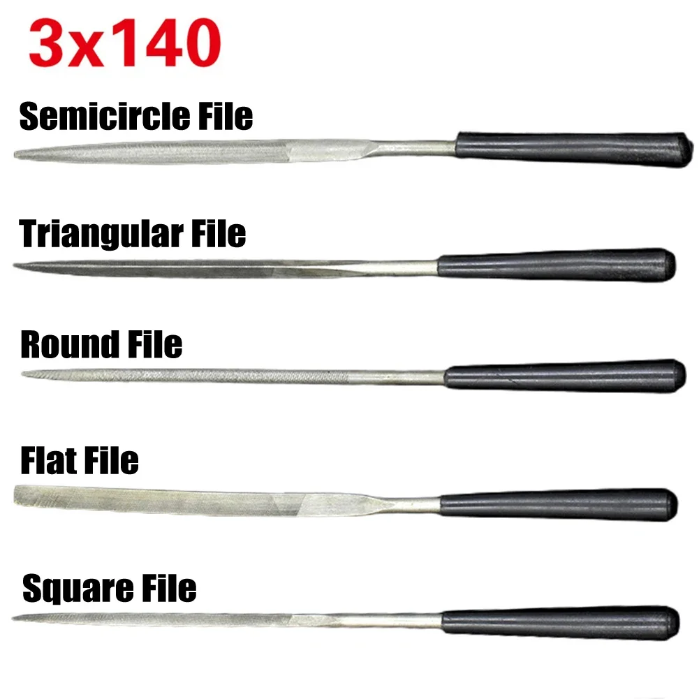 Comfortable Grip Diamond Files Hand Tools Round Silver + Black Triangle 3x140mm 5PCS Diamond Needle Flat For Wood