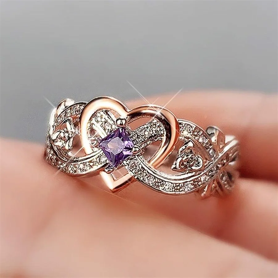 

Women's Romantic Rose Flower Heart Design Ring Creative Aesthetic Love Band for Wedding Engagement Jewelry