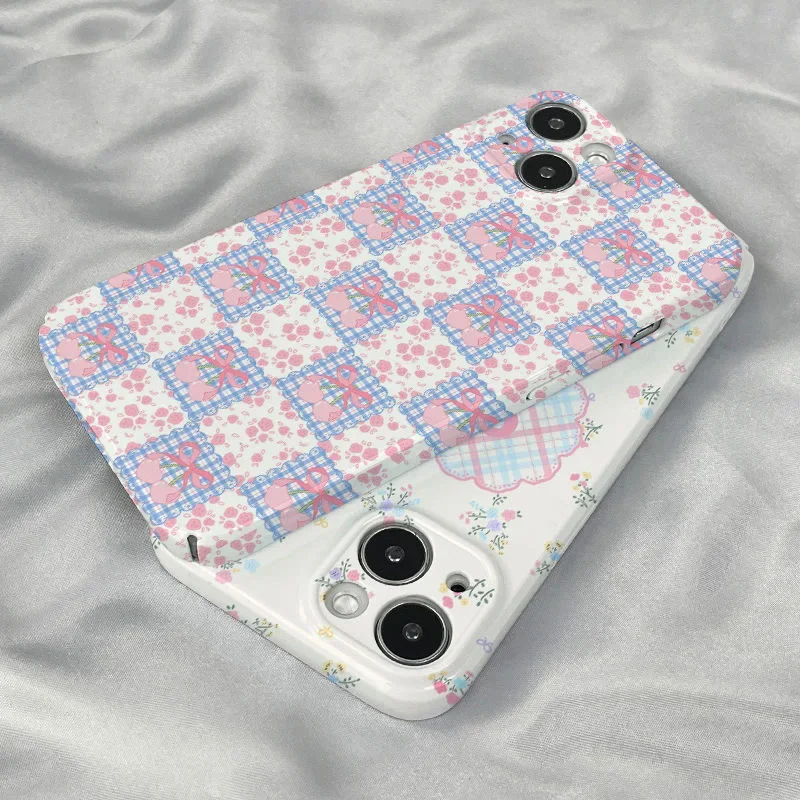 Ins Pink Purple Bow Flower  Case for IPHONE 16 PRO MAX 15 13 14PRO 11 12 13 Mini XR Acrylic Hard Mobile Phone Cases Back Covers