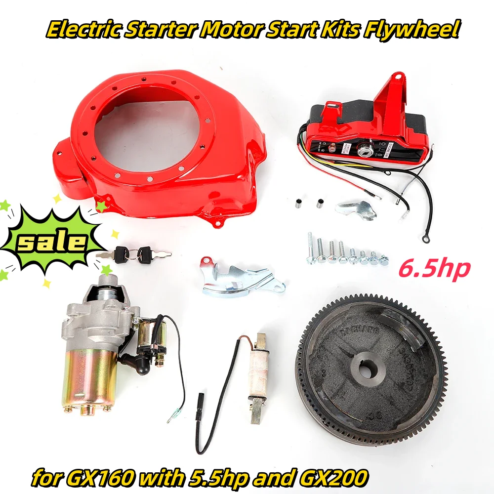 

Electric Starter Motor Start Kits Flywheel Key Ignition Fan Cover Switch Coil for GX160 with 5.5hp and GX200 with 6.5hp