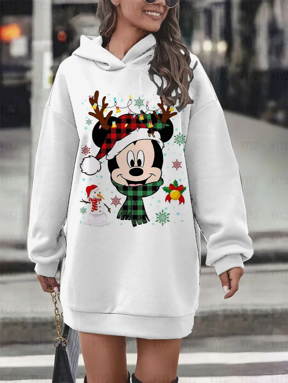 Nova série de natal snoopy impressão feminina retro moda vestido com capuz moletom casual outono e inverno pulôver hoodies