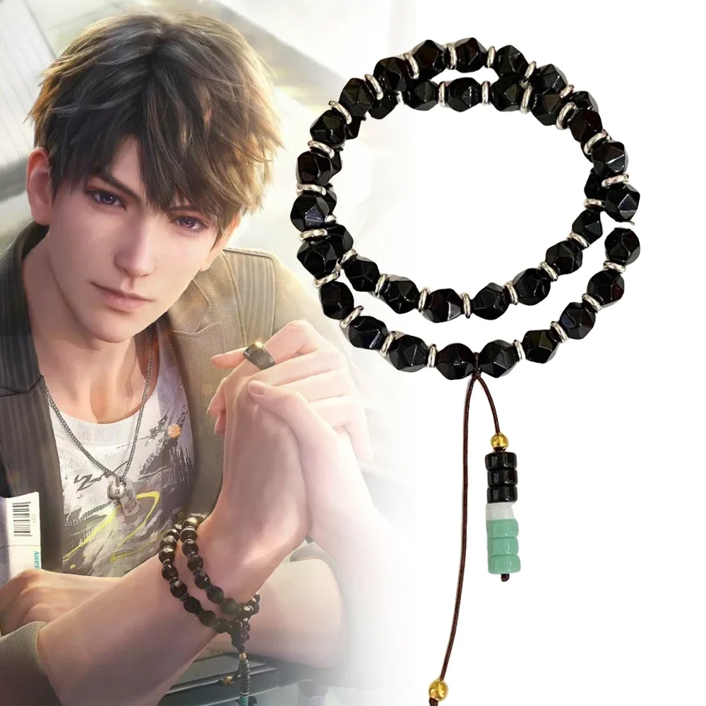 New Game Love and Deepspace Caleb Cosplay Bracelet Black Crystal Beads Bangle Couple Jewelry Hand Chain Xmas Accessories