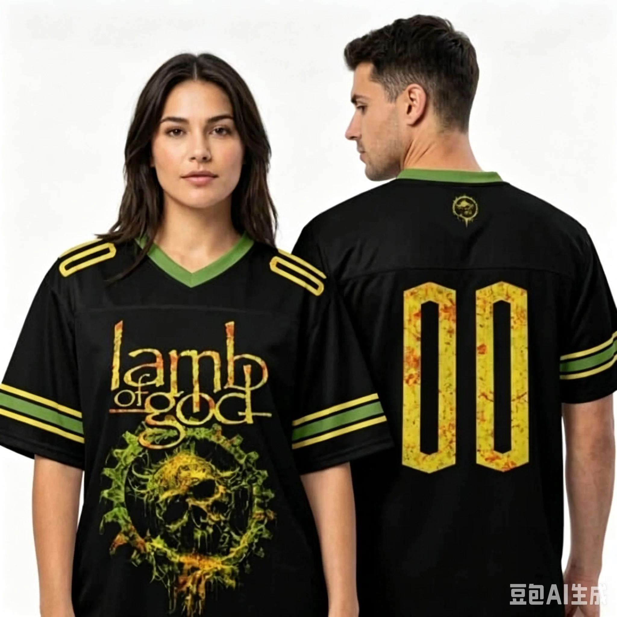 Unisex Black Sports Jersey Lamb of God Skull Yellow Vintage Short Sleeve Casual Metal Fan Training T-shirt Family Matching Tops