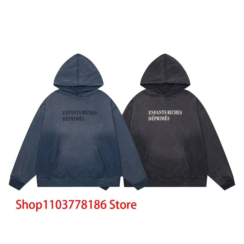 Color Gradient Enfants Riches Deprimes Hoodie Letter Print Wash Old Destruction Hooded Pullover Street Men Women ERD Sweatshirts