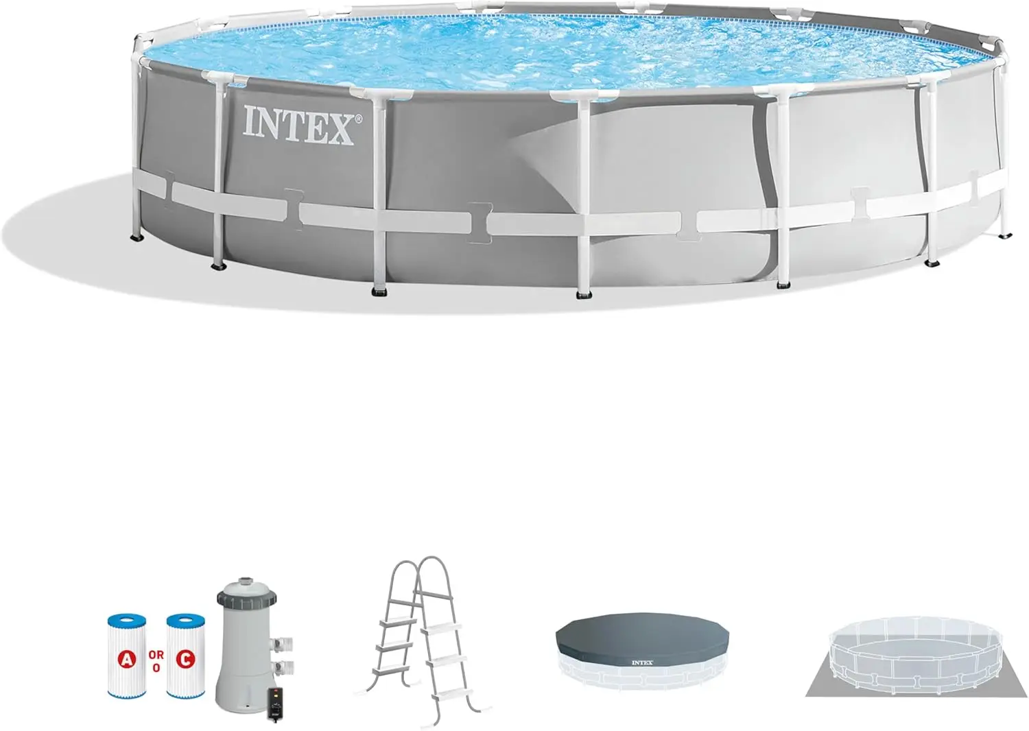 

Intex 26723EH Prism Frame Premium Above Ground Swimming Pool Set 15ft X 42in 1000 GPH Cartridge Filter Pump Removable Ladder