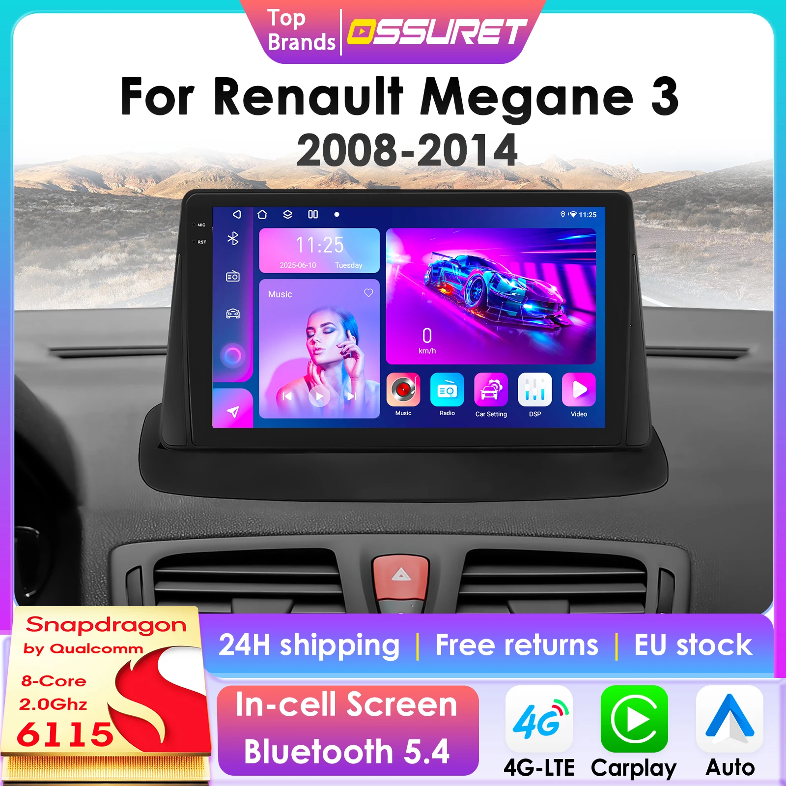 CarPlay Android Auto Autoradio für Renault Megane 3 Fluence 2008 - 2014 GPS Intelligente Systeme Stereo Multimedia Autoradio 6115