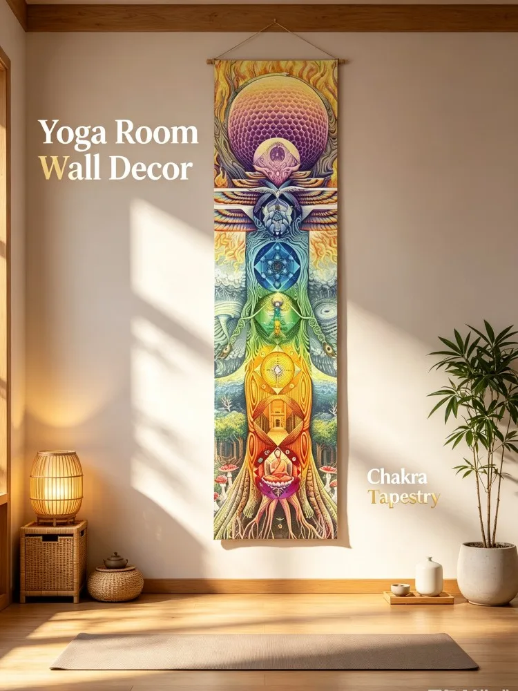 VIKAMA **New Arrival Chakra Tapestry, Spiritual Meditation Wall Hanging, Colorful Rainbow Bohemian Vertical Tapestry for Living