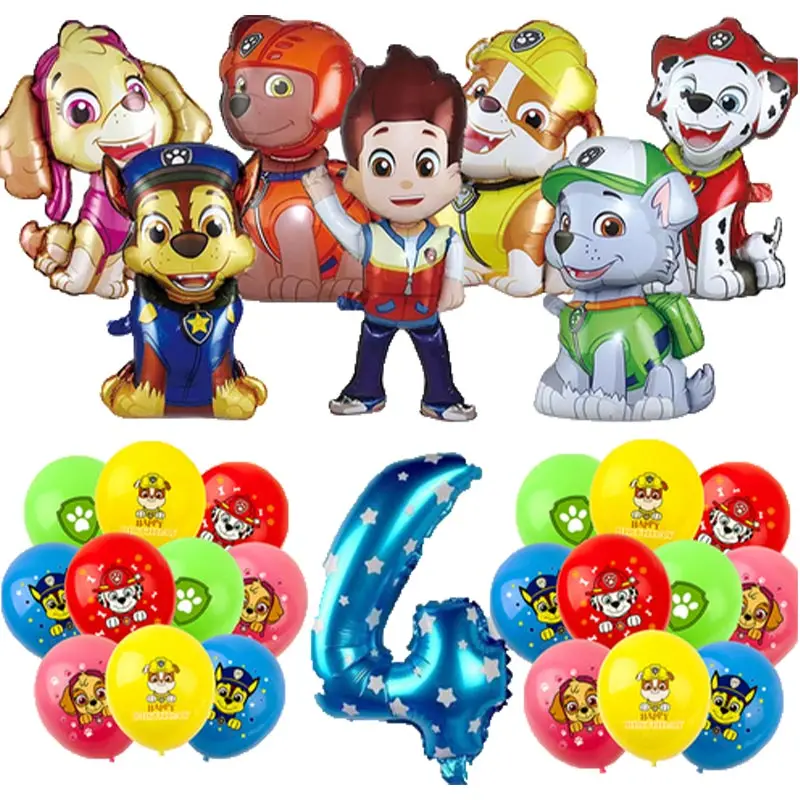 Decoración de cumpleaños de la patrulla canina para niños, globos temáticos, juego de vajilla para fiesta de cumpleaños, vasos, platos, suministros