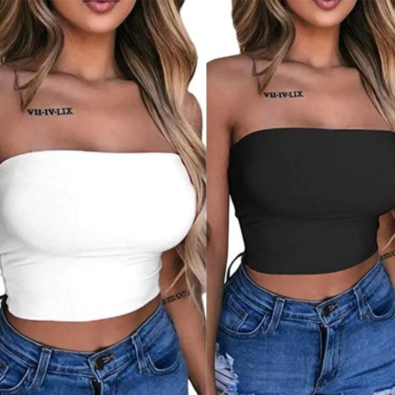 Womens Sexy Strapless Off Shoulder Crop Tube Top Solid Color Stretchy Bandeau Seamless Casual Basic Breast Wrap Bra New Dropship