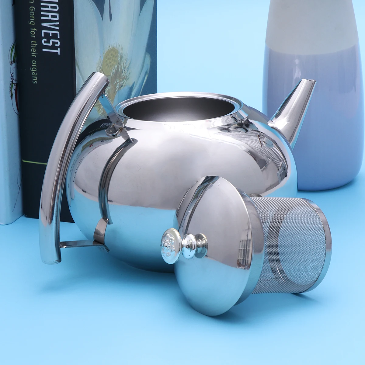 

Stainless Steel Stainless Steel Teapot Sleek Design Infuser Easy Cleanup Tea Kettle Coffee Pot Glossy Kitchen Barware