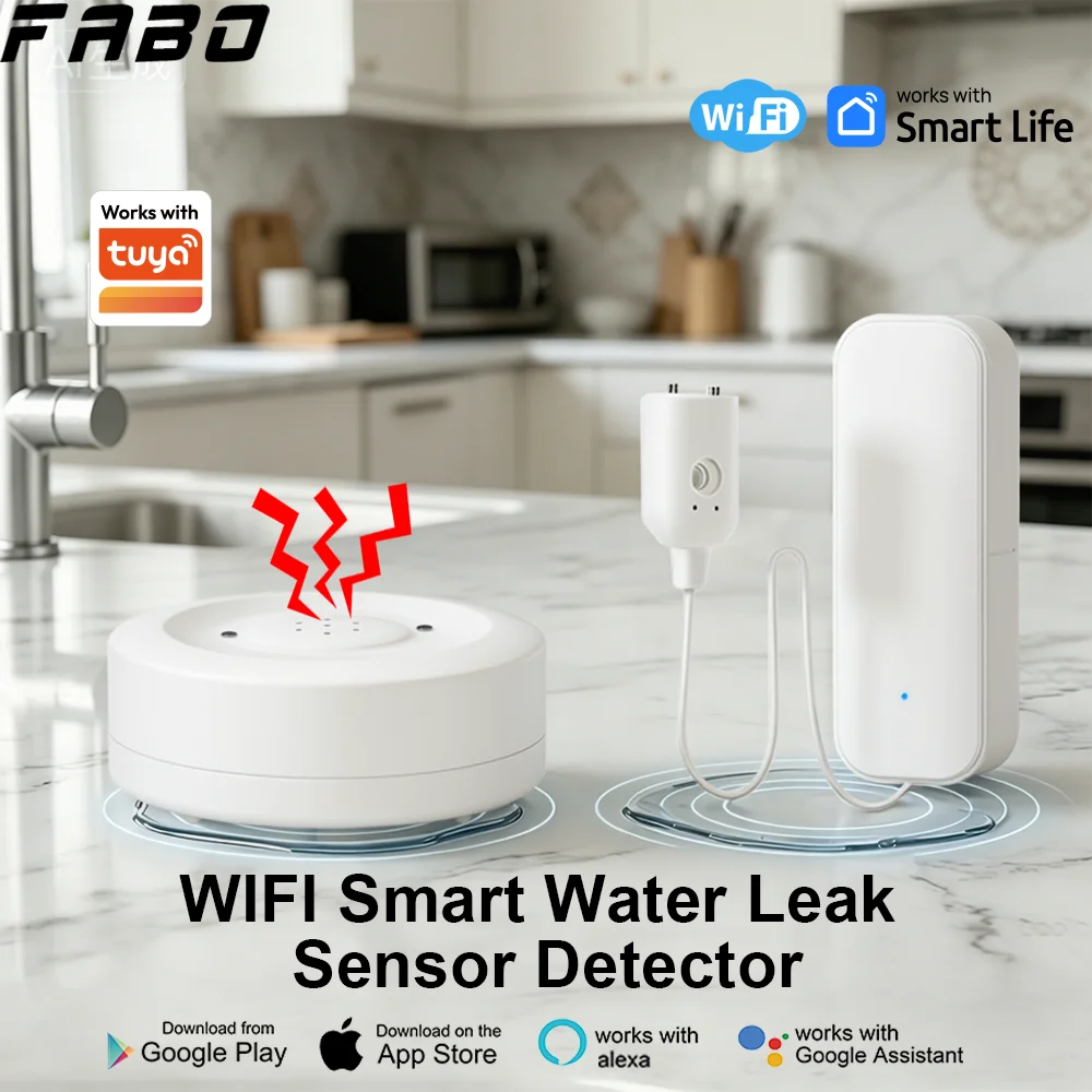 Tuya WiFi Water Flood Sensor Water Overflow Detector with Sound Alarm 80dB or Without Sound Water Sensor APP Remote Monitor ﻿