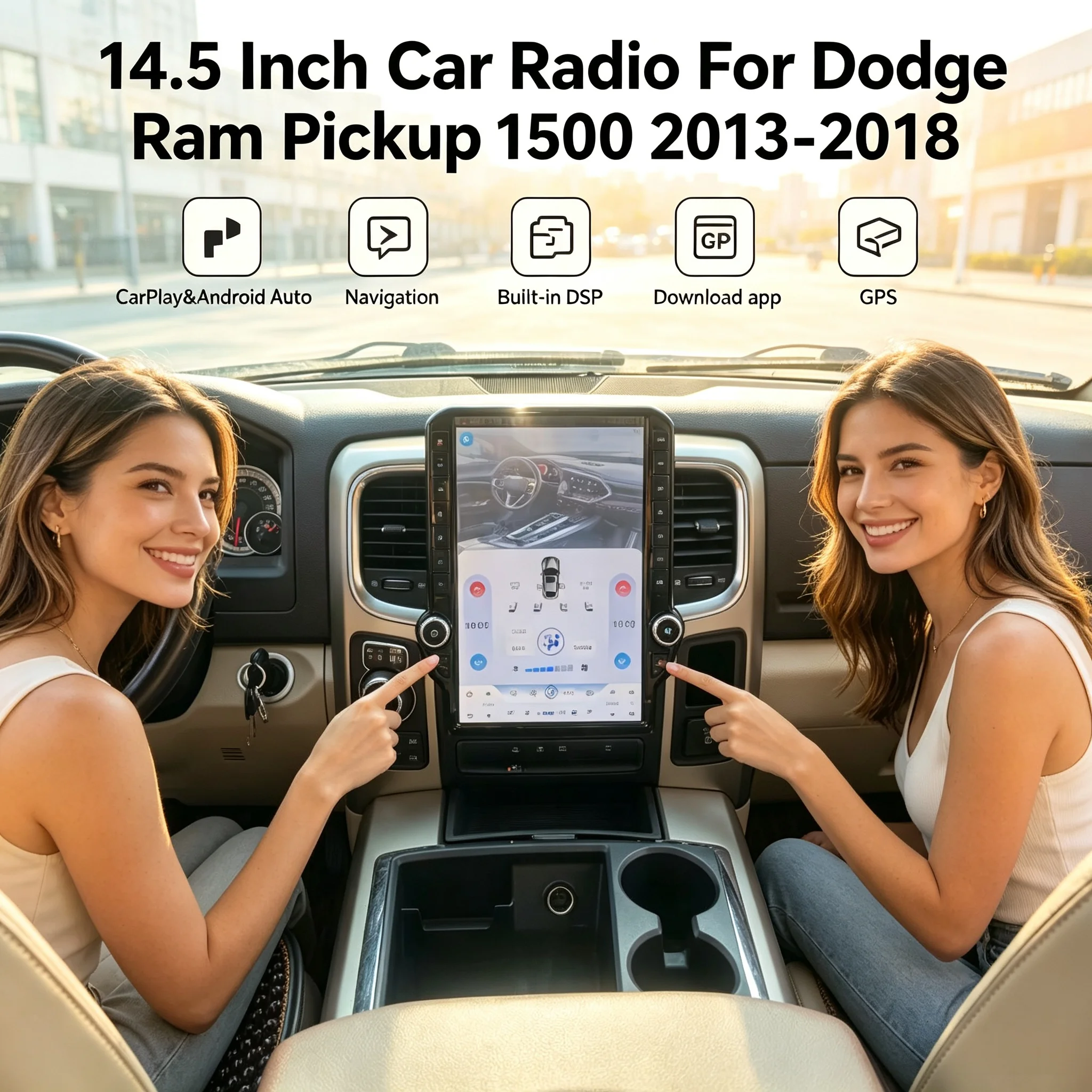 14.5inch Android13 Car Multimedia Video Player For Dodge Ram Pickup 1500 2013 - 2018 GPS Navigation Radio Carplay 4G WiFi