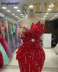 Sexy Red Prom Dress 2024 Rhinestones Crystals Diamonds Luxury Birthday Party Evening Gown Wedding Dress Robes Customized