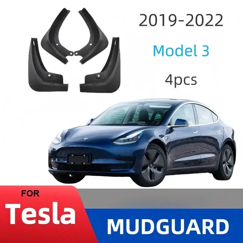 4Pcs/Set Energy Black ABS Mudguards For Tesla Model 3 2019-2022 Car Mud Flaps Splash Guards Fender Tire Protection