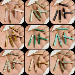 5pcs 4x40mm Natural Long Strip Stone Pendant Charm Dalmation Howlite Tiger Eye Labradorite Quartz Crystal Jewelry Necklace Diy