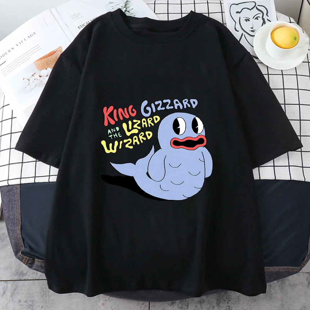King Gizzard & The Lizard Wizard Comic Fish T-shirts High Quality Men/women Short Sleeve Anime Graphic Tees 100% Cotton O-Neck
