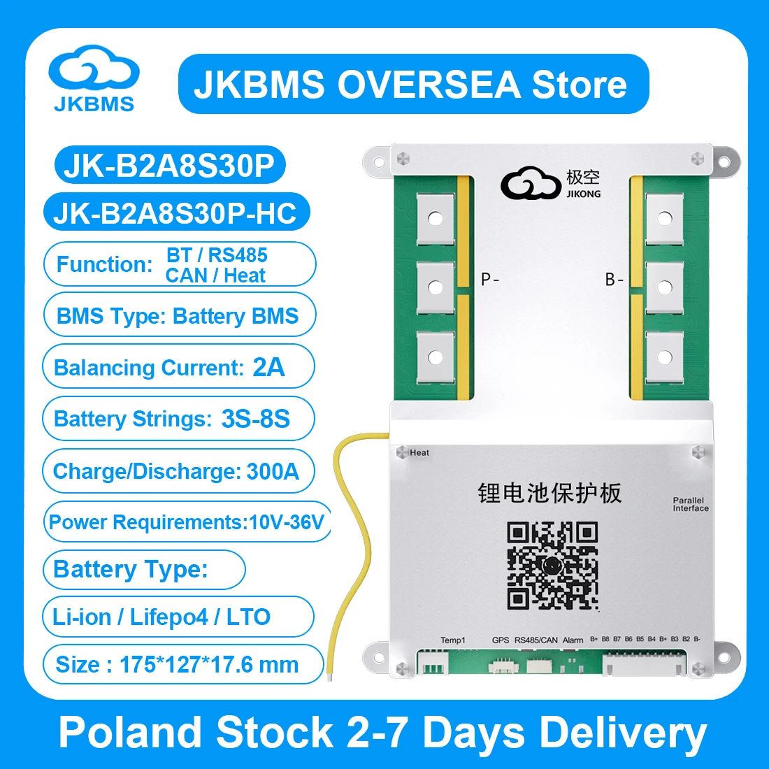 JIKONG JK B2A8S30P BMS inteligente 3S 4S 5S 6S 7S 8S con BT RS485 Heat CAN 2A 300A BMS de equilibrio activo para batería LiFePo4 Li-ion Lto