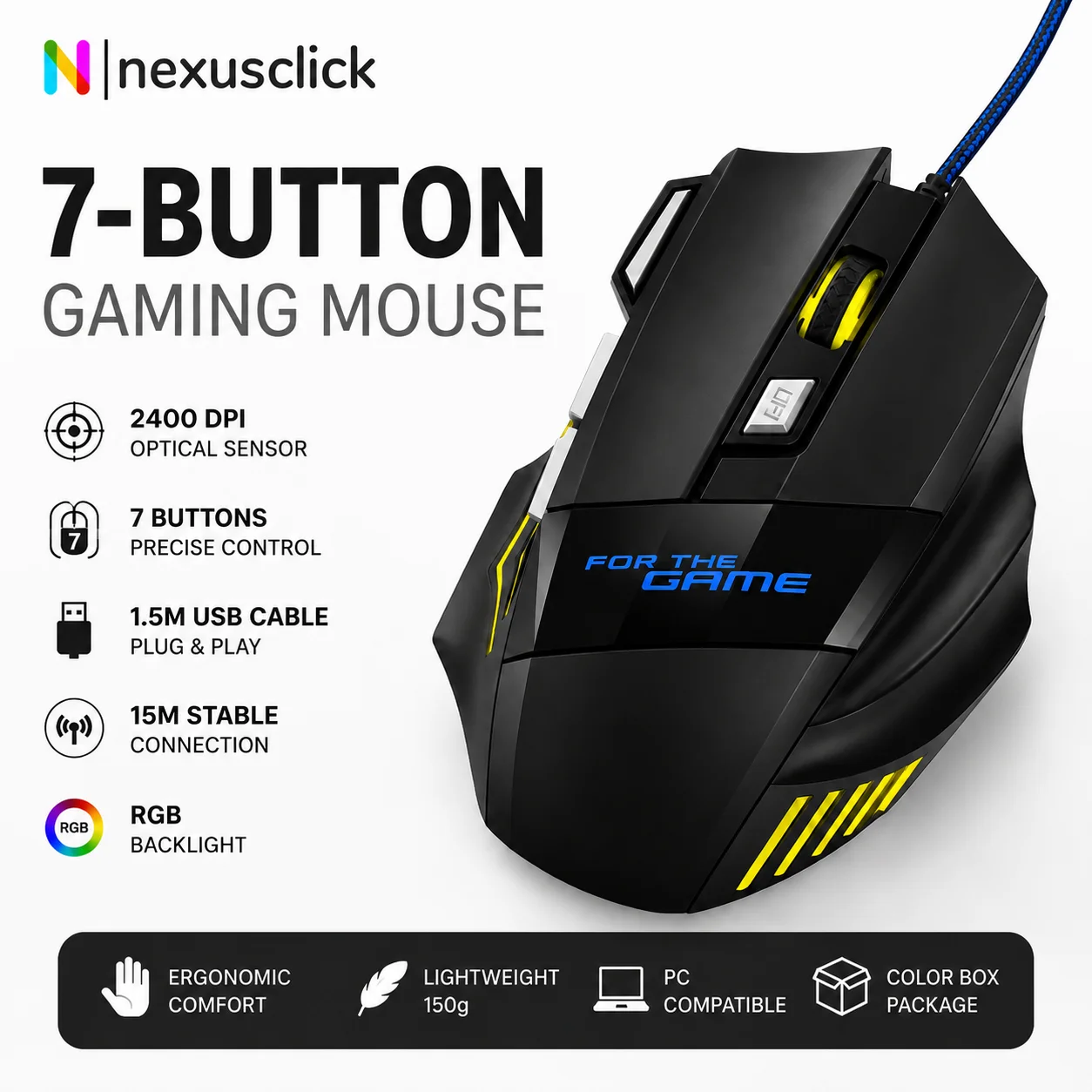 Pc Gaming X3D - RGB-achtergrondverlichte bedrade ergonomische gaming-optische muis met