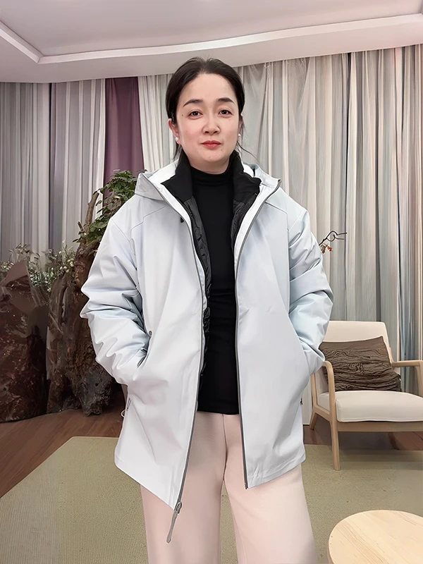 

Женская повседневная куртка-парка с капюшоном на гусином пуху, теплая, из полиэфирного волокна, на молнии, однотонная FSY5356