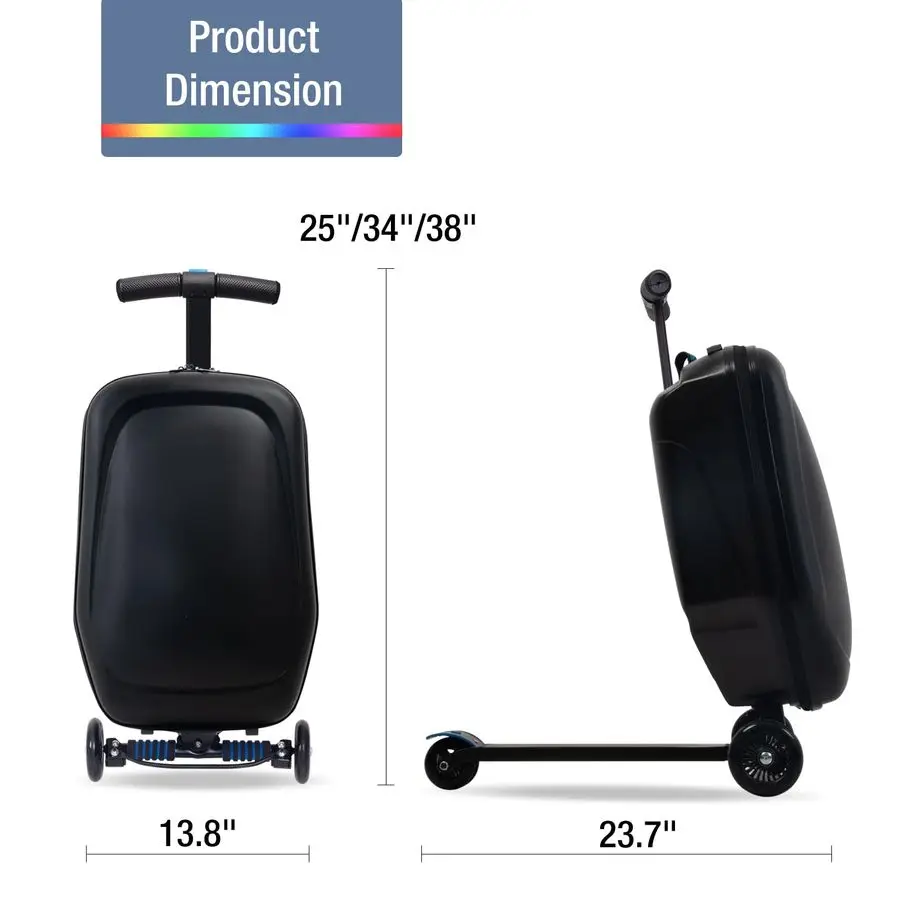 Maleta de scooter para niños, equipaje de paseo 2 en 1 con ruedas para niños y niñas de 415 años, carcasa dura plegable y liviana