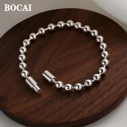 BOCAI New S925 Silver Round Bead Bracelet for Girls Fashionable High-end Women's Jewelry Accessories Exquisite Birthday Gifts
