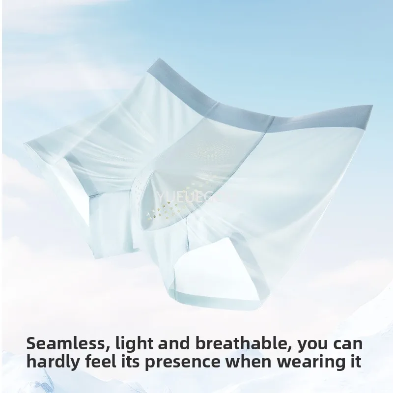 

Summer Men Ice Silk Seamless Ultra Thin Breathable Comfortable Antibacterial Boxer Briefs Large Size Underwear Cool Quick Dry