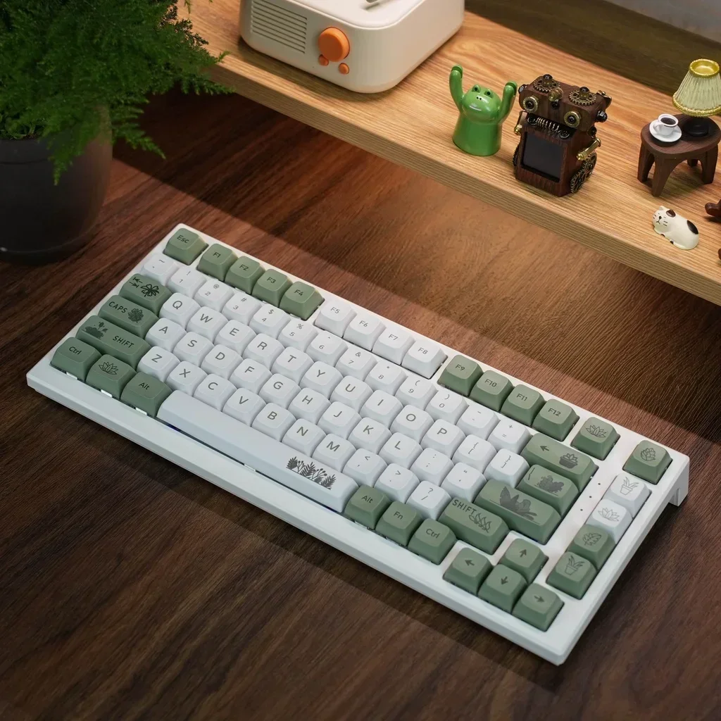 ป่าสีเขียว Keycap XDA โปรไฟล์ PBT ระเหิด 125 คีย์สไตล์สดสีขาวสีเขียวคีย์บอร์ด Keycaps