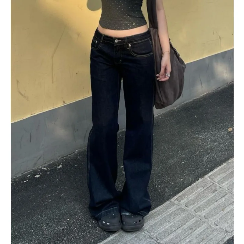 

Женские универсальные утягивающие джинсы с низкой талией, осень 2024, длинные широкие джинсы, Новое поступление, модные повседневные длинные джинсы в стиле ретро с высокой талией