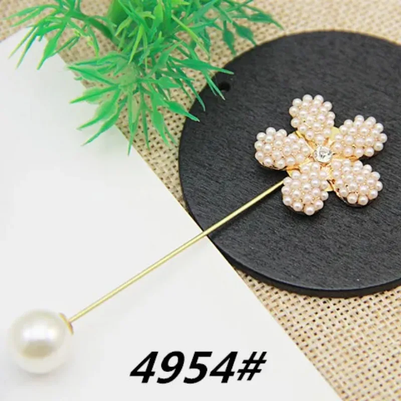 Flower Pearl Crystal Rhinestone Brooches Pins Long Needle Sweater Coat Cardigan Fixed Clothing Accessories DIY Jewelry Findings