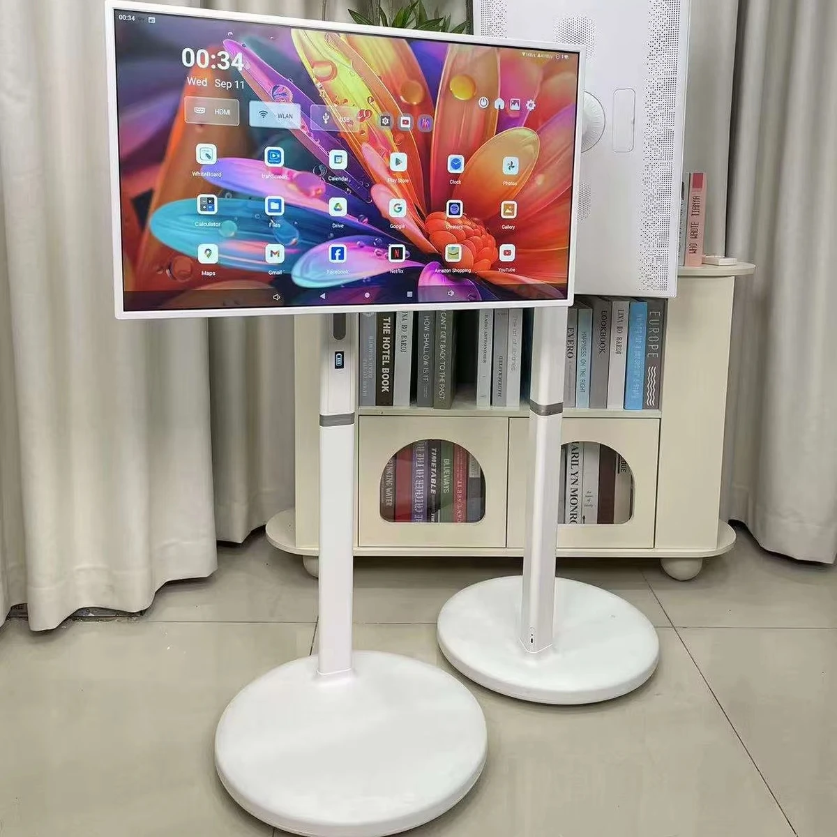 AI 32inch 1080P Portable Smart Touch Screen Android13 Mobile Mini Standing Portable TV With Battery And Wheels For Gaming