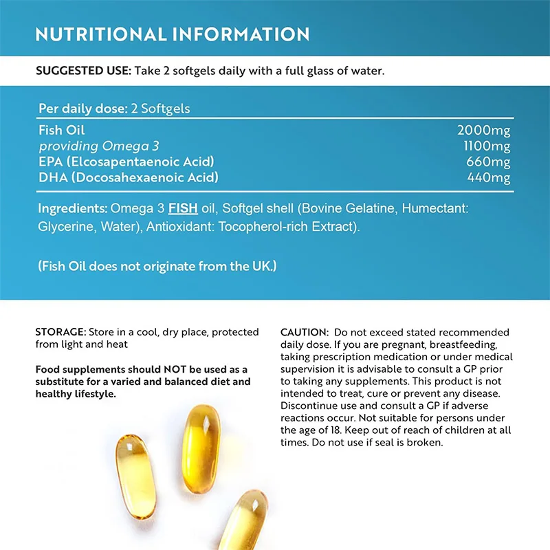 Omega 3 Fish Oil 2000mg - Improves The Body's Immune Resistance, Gluten Free, Helps Maintain Eye, Heart and Brain Health - Image 2