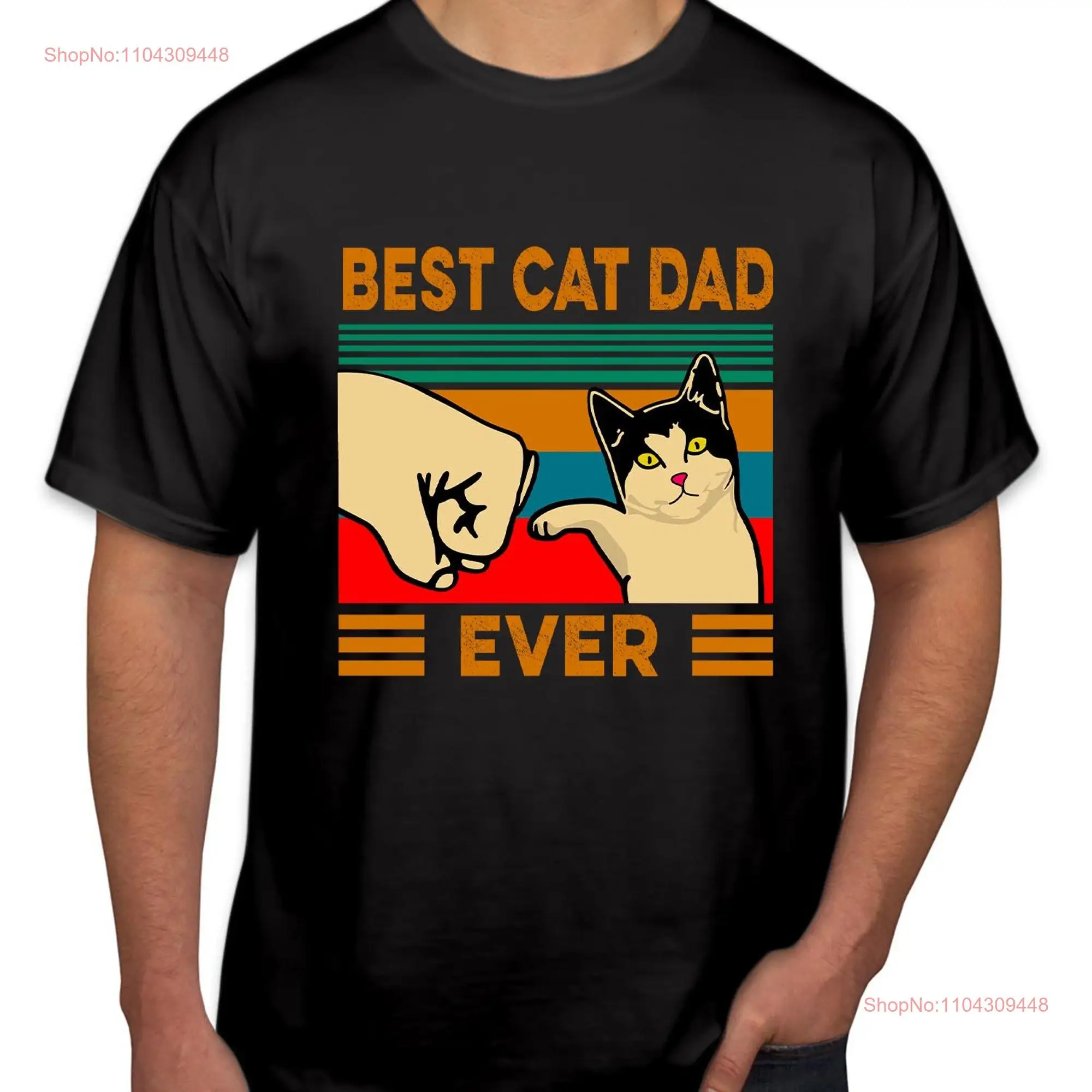 TSHIRT 1113 Best Cat Dad Ever Fist Bump Father's Day T Shirt Funny Kitten Birthday Animal Lover Cats Men