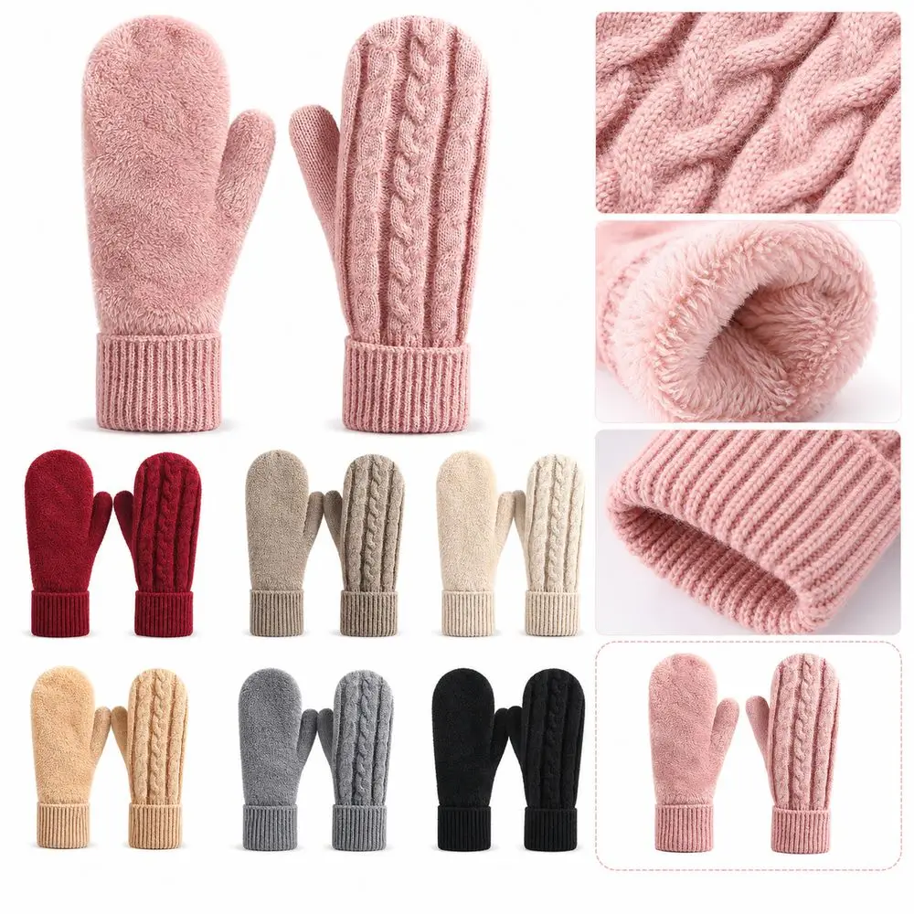 Gifts Knitted Winter Mittens Lined Cable Knit Knit Mittens Wind Resistant Ribbed Cuffs Thermal Mittens Winter Cycling