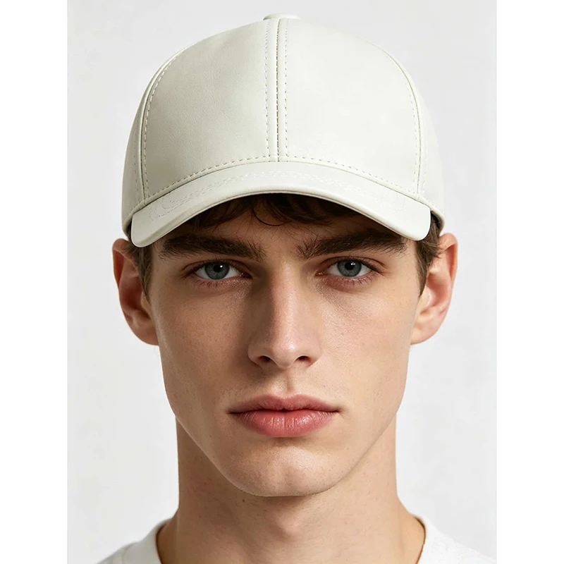 Women Men Genuine Leather Duck Tonue Hats Female British Korean Sports White Baseball Cap Male Casual Punch Hockey Golf