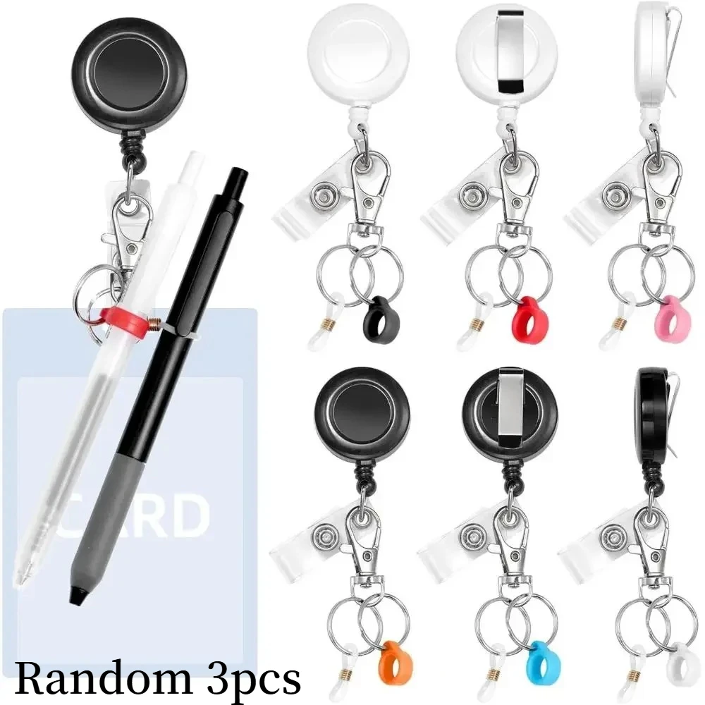 Random 3pcs Retractable Pen Holders Multi-functional Universal Badge Reel Badge Holders Office