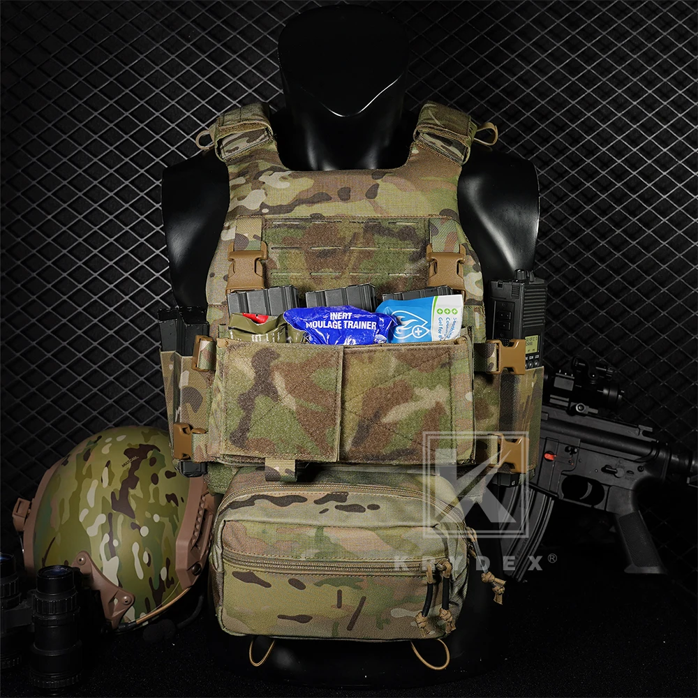 KRYDEX Tactical MOLLE Vest Low Vis Slick FCS Plate Carrier Elastic Cummerbund Micro Fight MK3 Chassis Drop SACK Pouch Men Vest
