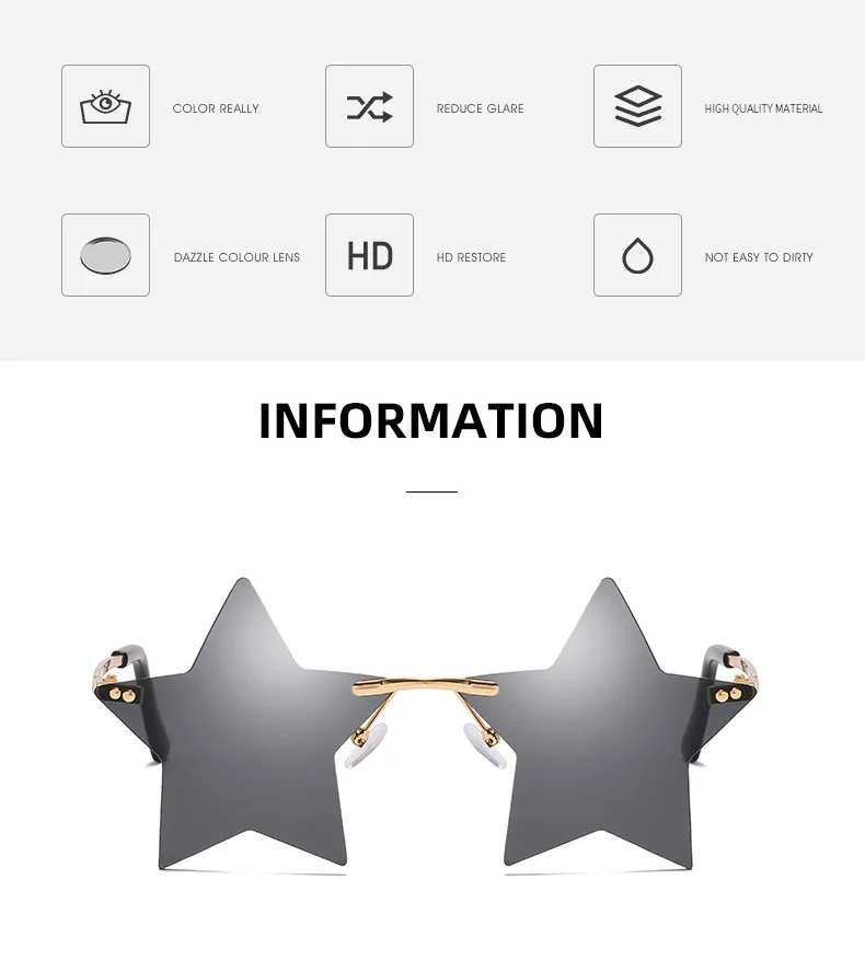 Randlose Sternform-Sonnenbrille, trendige Sonnenbrille für Damen und Herren, Partybrille, lustige Pentagramm-Brille, Weihnachten, Weihnachtsdekoration – Detail 4