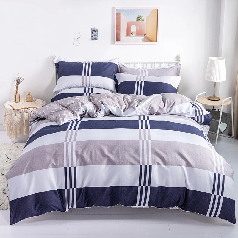 3PC 100% Cotton Duvet Cover Set Striped Printing 1PC Duvet Cover 2PC Pillowcase Cotton Soft Skin Friendly Bedding