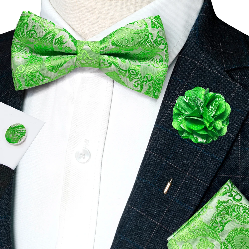 Champagner-Seiden-Jacquard-Paisley-Fliege für Herren, Brosche, Einstecktuch, Manschettenknöpfe-Set, vorgebundene Fliege mit Schmetterlingsknoten für Männer, Hochzeit, Geschäft – Detail 17