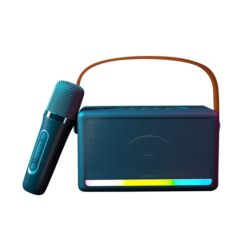 

Караоке-машина для детей и взрослых, мини-портативный Bluetooth-динамик для караоке с беспроводным микрофоном, светодиодная подсветка для банкета