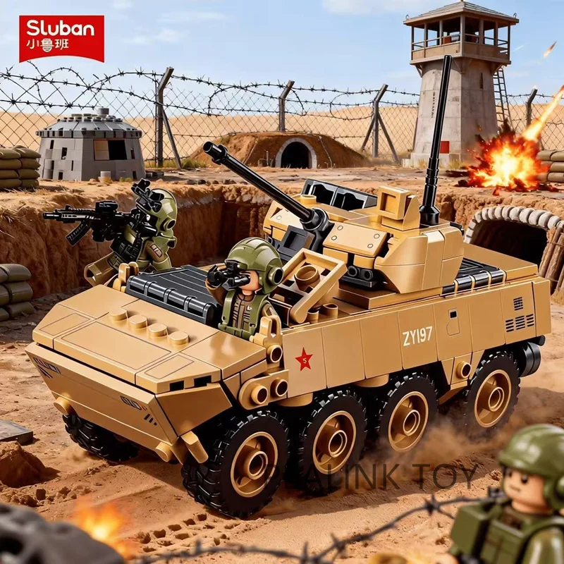 Conjunto de Brinquedos de Veículo Militar Blindado Sluban ZBL-19S, Veículo de Combate de Infantaria com Rodas, Kit de Blocos de Montar para Crianças