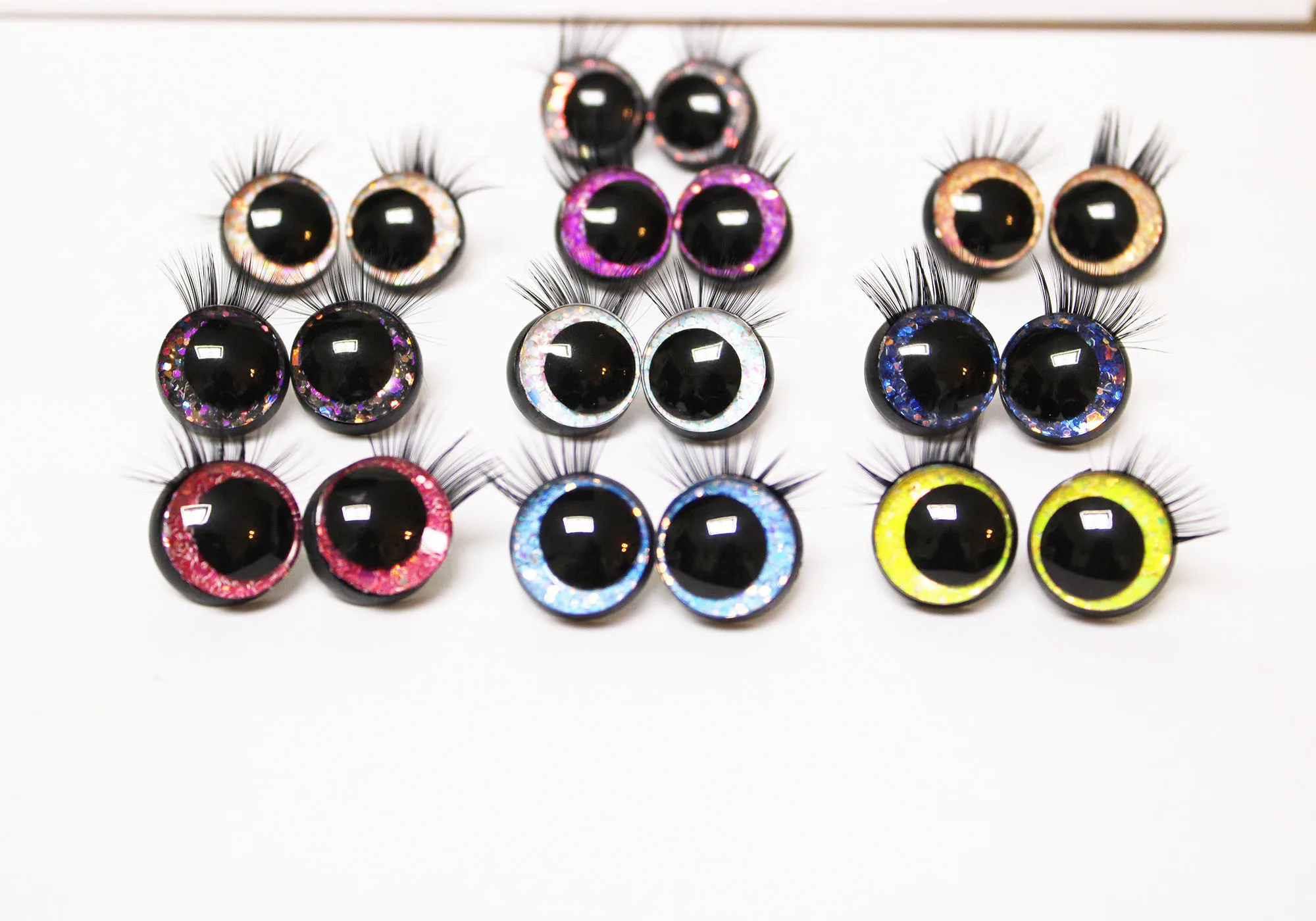 10pcs(5pairs)  12mm to 20mm 3D comical round glitter toy eyes with black tray eyelash tray for handcraft doll findings-T10