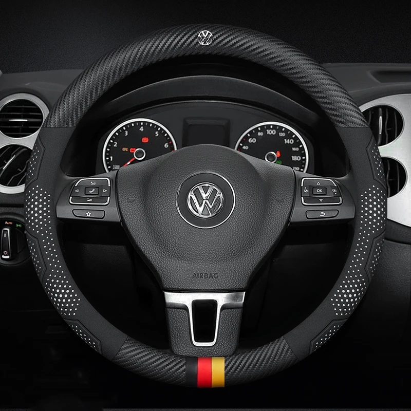 Car Carbon fiber Leather Steering Wheel Cover For Volkswagen R Golf GTI Magotan Tiguan T-ROC T-Cross Touareg Polo Passat Arteon